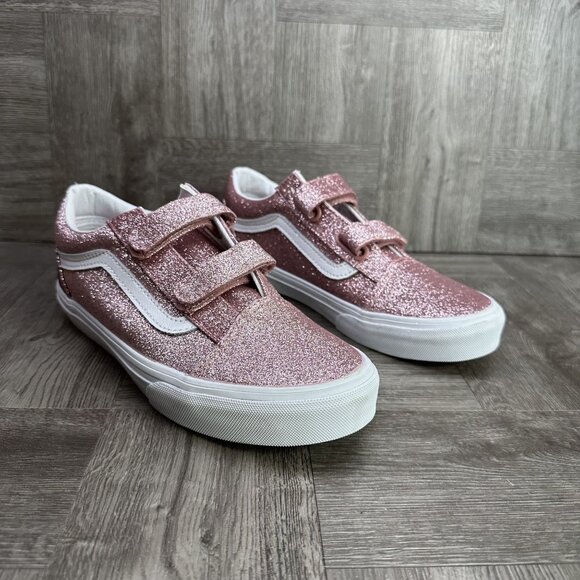 Vans Old Skool V Youth size 5.5/Women 7 Rose Gold Pink Glitter Skate Shoes - Picture 5 of 8